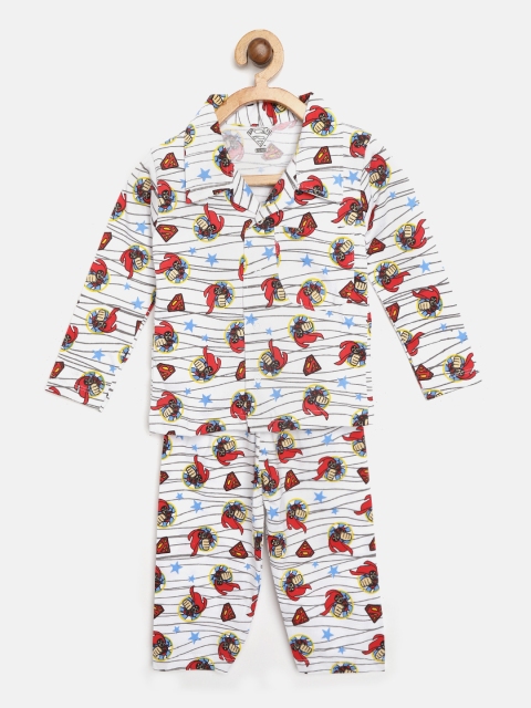 

Eteenz Boys White & Red Superman Print Night suit