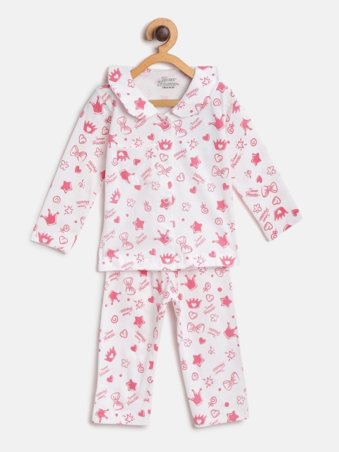 

Eteenz Girls White & Pink Forever Princess Print Night suit