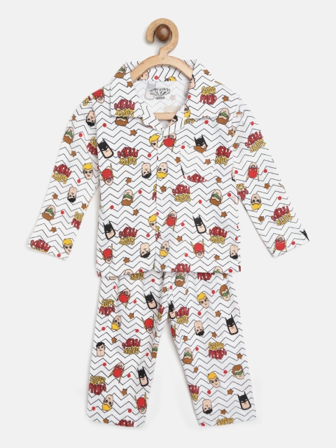 

Eteenz Boys White & Red Superheroes Print Night suit