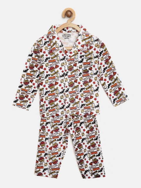 

Eteenz Boys White & Red Superhero Print Night suit