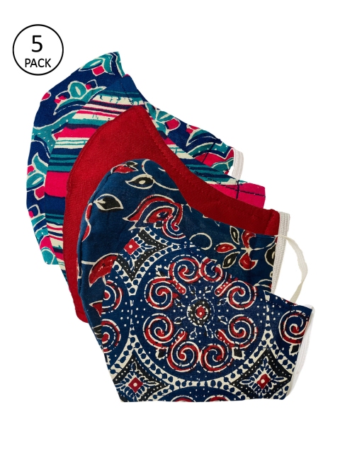 

Sera Unisex Pack Of 5 Printed 3-Ply Cloth Mask, Navy blue