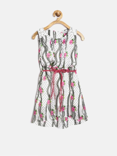 

Peppermint Girls White & Pink Printed Fit And Flare Dress