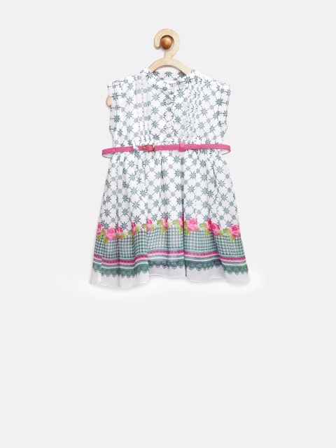 

Peppermint Girls White & Grey Printed Fit & Flare Dress