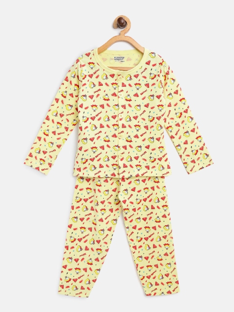 

Eteenz Girls Yellow & Red Super Girl Print Night suit