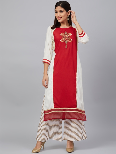 

Bani Women Women White & Red Yoke Design Kurta with Palazzos