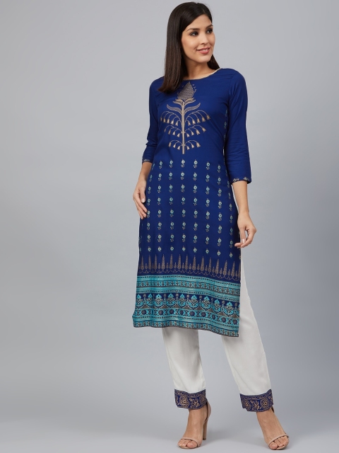 

Bani Women Women Blue & White Printed Kurta with Trousers