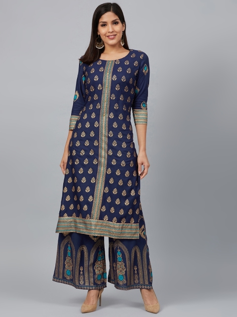 

Bani Women Women Navy Blue & Golden Printed Kurta with Palazzos