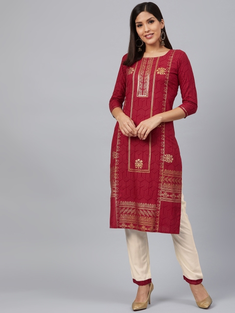 

Bani Women Women Maroon & Golden Printed Kurta with Trousers