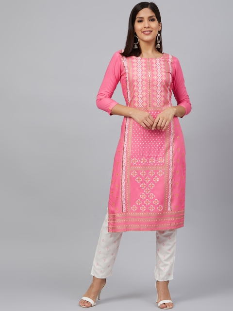 

Bani Women Women Pink & White Printed Kurta with Trousers