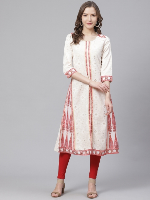 

Bani Women White & Red Printed A-Line Kurta
