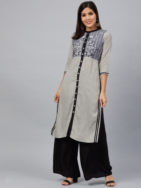 

Bani Women Women Off-White & Olive Green Checked Straight Kurta