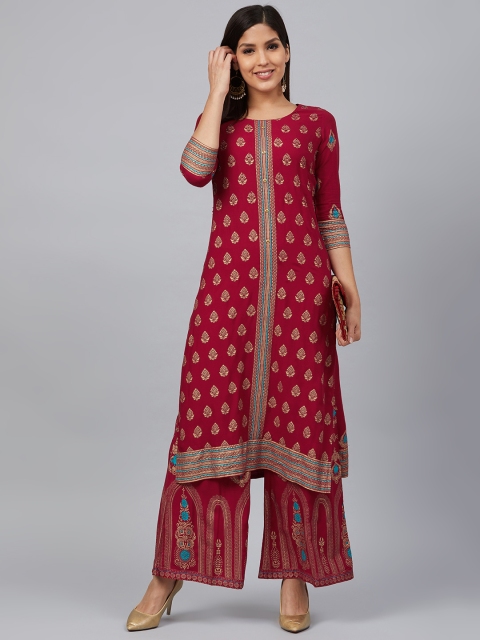 

Bani Women Women Maroon & Golden Printed Kurta with Palazzos