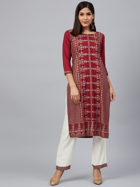 

Bani Women Women Maroon & White Printed Kurta with Trousers