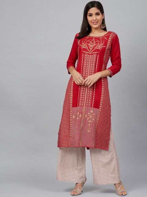 

Bani Women Women Red & Off-White Printed Kurta with Palazzos