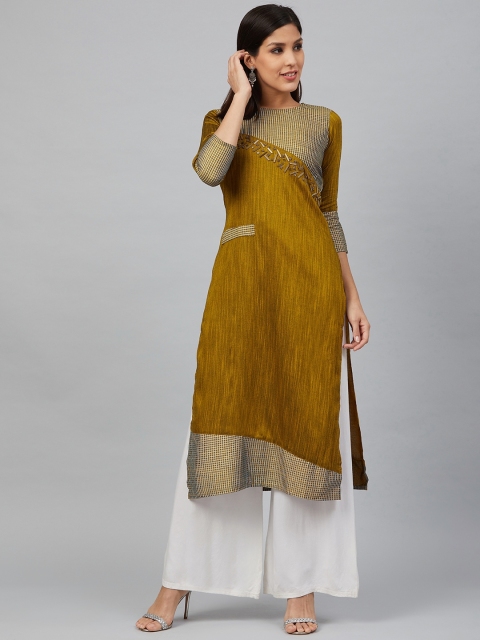 

Bani Women Women Mustard Yellow Woven Design Straight Kurta