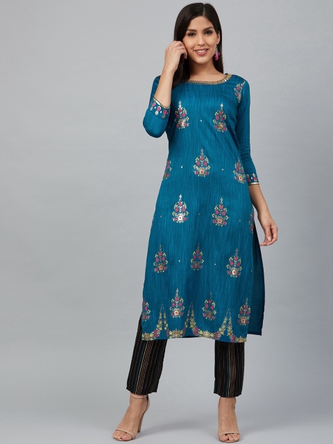 

Bani Women Women Teal Blue & Black Printed Kurta with Trousers