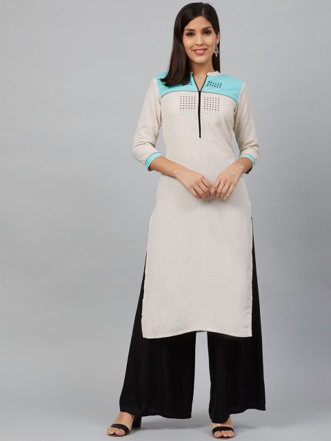 

Bani Women Women Off-White Yoke Design Straight Kurta