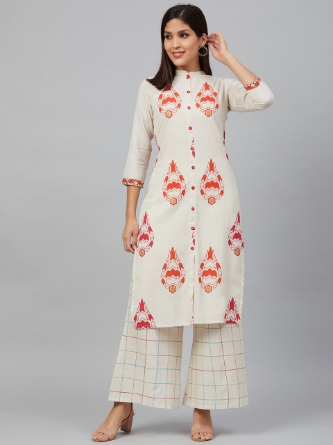 

Bani Women Women Off-White & Pink Printed Kurta with Palazzos