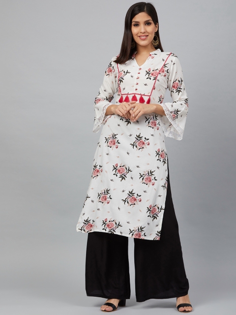 

Bani Women Women White & Pink Floral Printed Straight Kurta