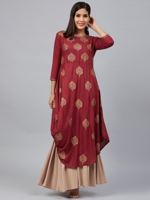 

Bani Women Women Maroon & Golden Printed A-Line Kurta