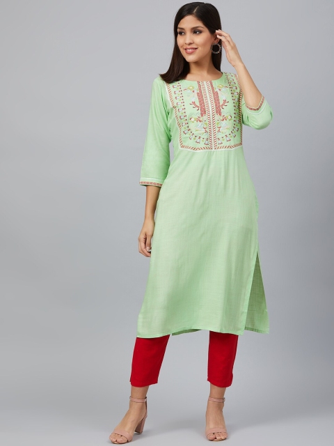 

Bani Women Women Green & Pink Yoke Design Straight Kurta