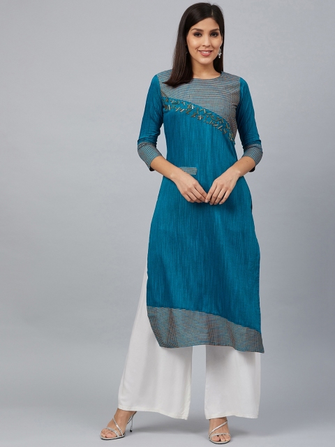 

Bani Women Women Blue Woven Design Straight Kurta