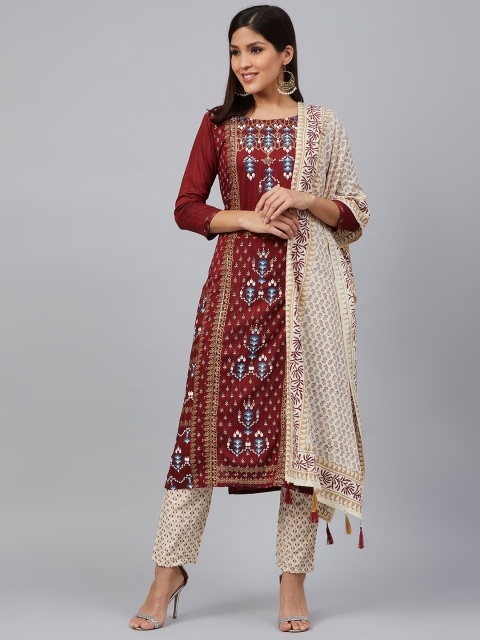 

Bani Women Women Maroon & Off-White Printed Kurta with Trousers & Dupatta