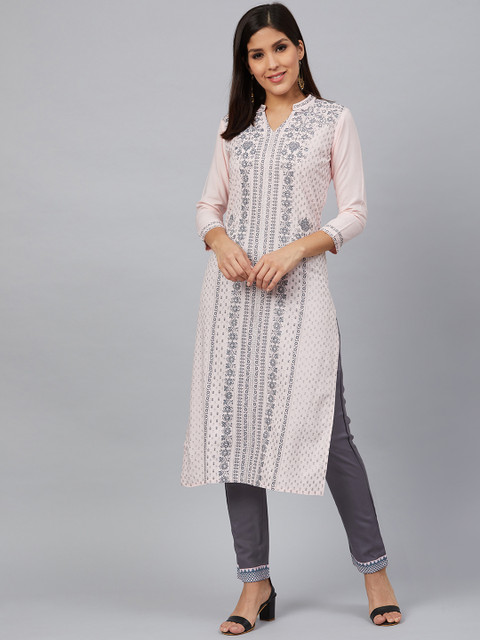

Bani Women Women Pink & Grey Printed Kurta with Trousers