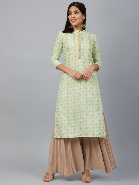 

Bani Women Women Green & Golden Printed Straight Kurta