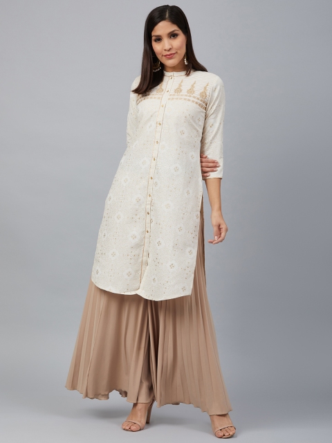 

Bani Women Women Off-White & Golden Printed Straight Kurta
