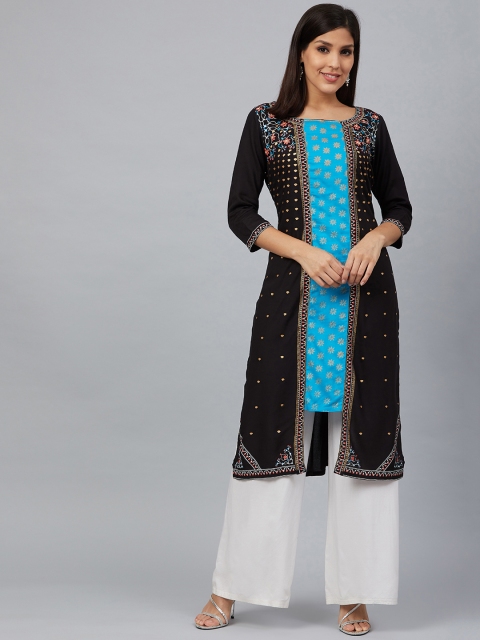 

Bani Women Women Black & Blue Printed Straight Kurta