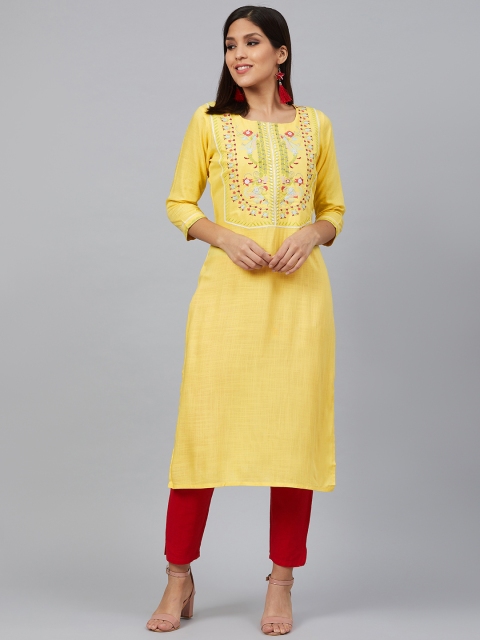 

Bani Women Women Yellow Yoke Design Straight Kurta