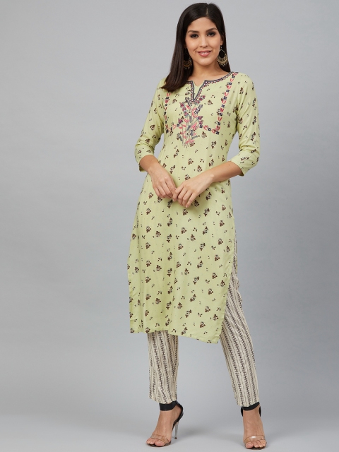 

Bani Women Women Green & Beige Floral Print Kurta with Trousers