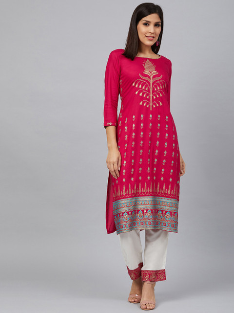 

Bani Women Women Pink & Off-White Printed Kurta with Trousers