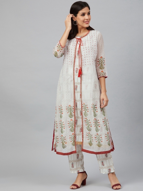 

Bani Women Women Off-White & Red Printed Layered Kurta with Trousers