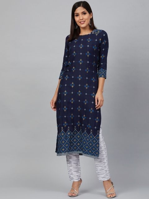 

Bani Women Women Navy Blue Woven Design Kurta with Trousers