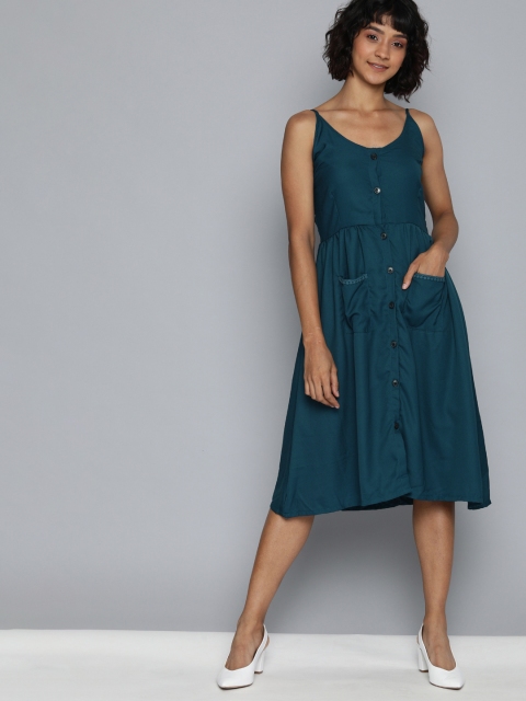 

HERE&NOW Women Green Solid A-Line Dress