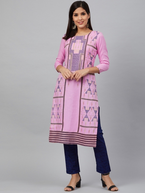 

Bani Women Women Pink & Navy Blue Printed Kurta with Trousers