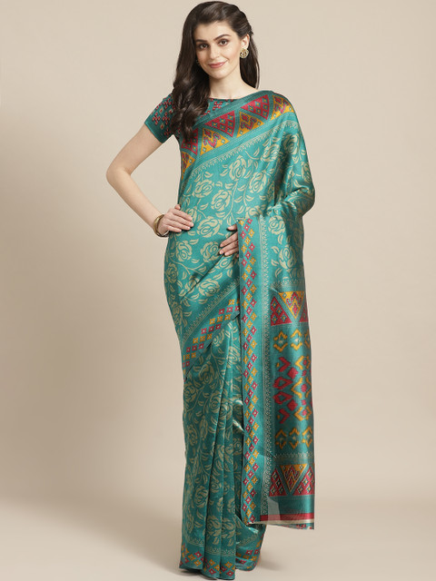 

Saree mall Teal Green & Beige Printed Saree
