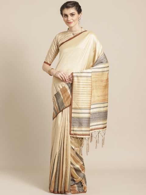 

Saree mall Beige & Grey Solid Bhagalpuri Saree