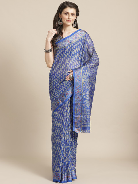 

Saree mall Blue & Off-White Printed Ikat Saree