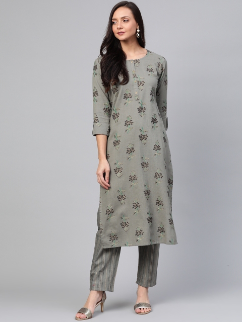 

Yufta Women Grey & Black Printed Kurta with Palazzos