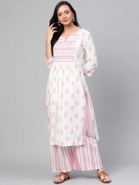 

Yufta Women Off-White & Pink Printed Kurta with Palazzos