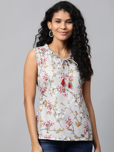 

Yufta Women Grey & Maroon Floral Print Top
