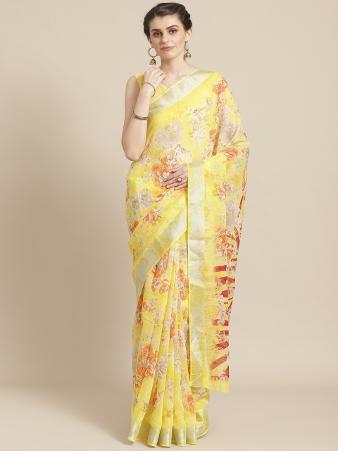 

Saree mall Yellow & Orange Floral Print Saree