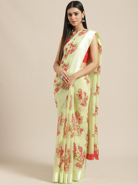 

Saree mall Green & Orange Floral Print Saree