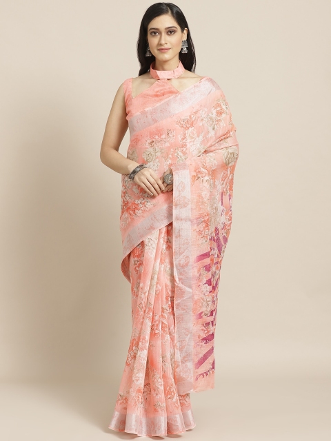 

Saree mall Peach-Coloured & Cream-Coloured Floral Printed Saree