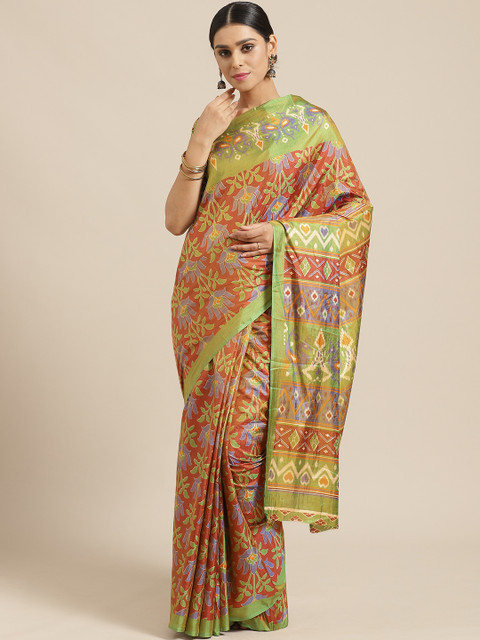 

Saree mall Rust Orange & Green Printed Saree