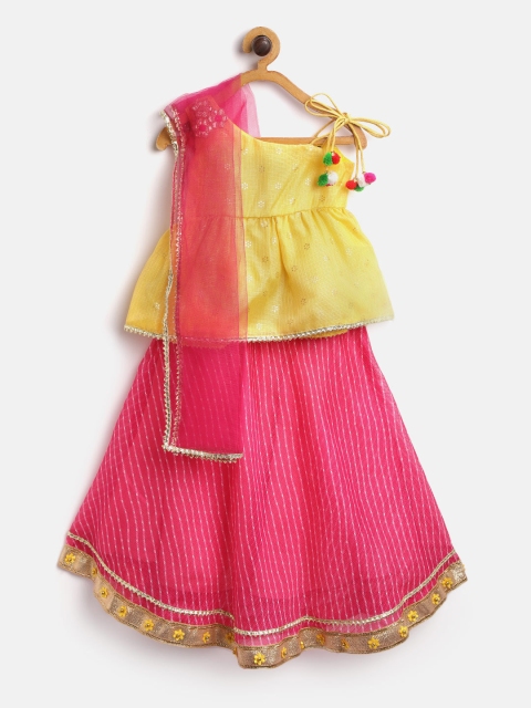 

pspeaches Girls Pink & Yellow Printed Ready to Wear Lehenga & Blouse with Dupatta