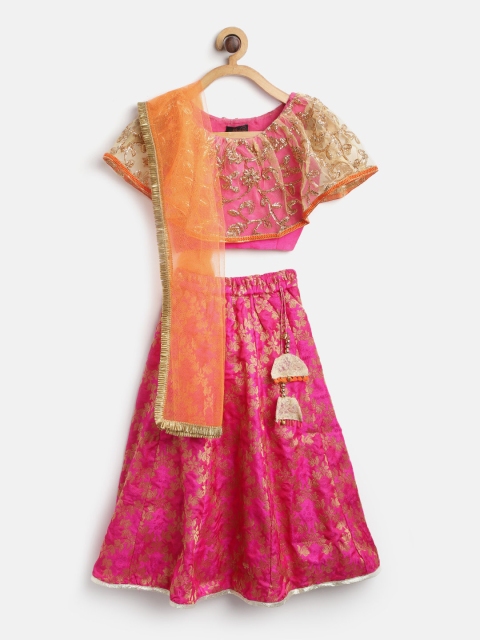 

pspeaches Girls Magenta & Golden Embellished Ready to Wear Lehenga & Blouse with Dupatta